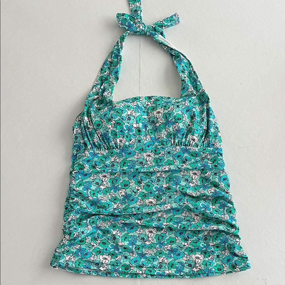 Lands' End Floral Halter Tankini Top - Teal